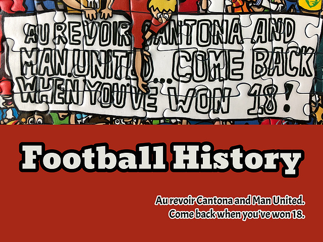 Au revoir Cantona and Man United. Come back when you’ve won 18.

红军球迷1994年在安菲尔德球场打出的标语，以回击死敌曼联的球迷.. 没想到这个坑一挖就是20年，等到MU也赢得18个顶级联赛冠军后，红军球迷收到了更猛烈的回击，回击标语之前发过了，可以回翻一下，就不多介绍了。

这个标语还有另一个回应的版本，就是在2014年12月份曼联3：0击败利物浦的比赛中，两名红魔球迷制作了这样一个类似的标语来嘲讽红军队长杰拉德在对切尔西比赛中的一个失误。

该场比赛是英超13/14赛季的一场重头戏，第36轮利物浦坐镇主场迎战切尔西，如果获胜，利物浦将有很大机会赢得他们第一个英超冠军。但是在比赛第48分钟，杰拉德在后场停球失误后滑倒，送给对方前锋登巴巴一个单刀机会并最终破门。利物浦最终以0：2的比分输掉了这场比赛，最终也于联赛冠军失之交臂。
·
·
·
最近我们重新设计了Belight字体编辑功能的交互，并砍掉了100+不太适合用于图片上的字体，又从万千字体中挑选了200+。 我们的设计师专门为每一款字体设计了一份示例海报.. 但是在加班加点做了112份之后，我突然意识到，整个编辑功能(不仅仅是字体)，涉及到排版和模板，都应该重新设计，在做了充分沟通后.. 这112份已完成的海报被废弃了.. 留待后续重启😂